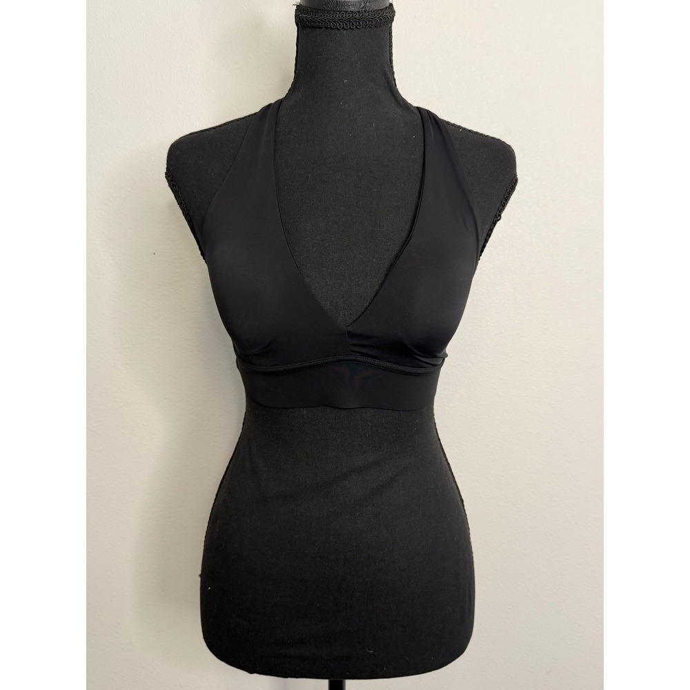 Athleta Black Halter T-Back Sports Bra V-Neck 32B/C Yoga Gym
